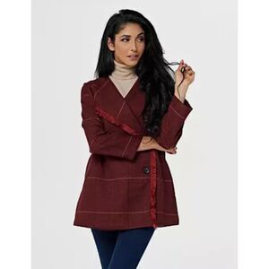 Laurie Felt Zoe Plaid Knit Fringe Trim Button Front Wrap Clueless Preppy Coat S